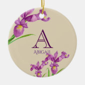 Lila Iris Botanisches Monogramm Keramikornament (Vorne)