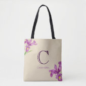 Lila Iris Botanisches Monogramm Tasche (Vorderseite)