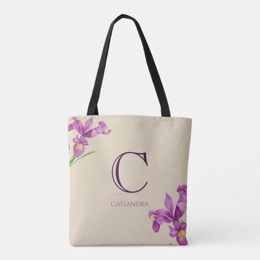 Lila Iris Botanisches Monogramm Tasche (Rückseite)