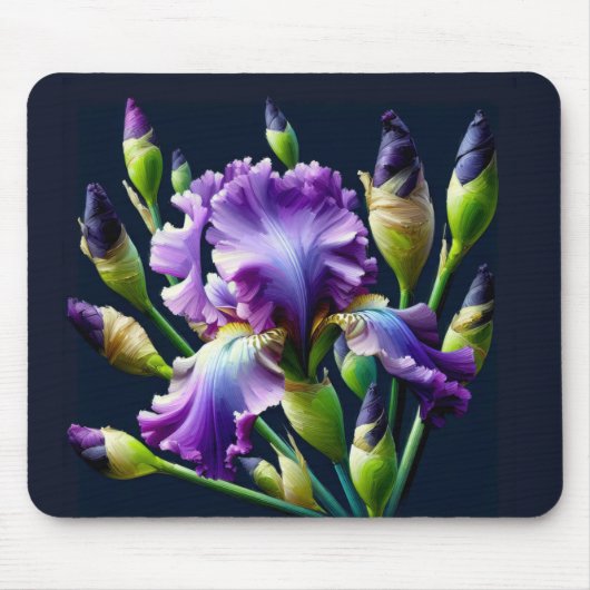 Lila Iris Bouquet auf schwarz Mousepad (Vorne)