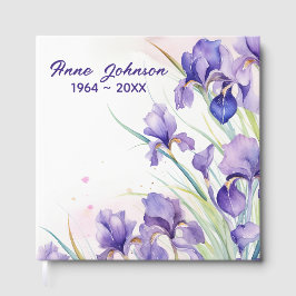 Lila Iris Bouquet auf Weiß Gästebuch