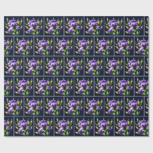 Lila Iris Bouquets auf schwarz Geschenkpapier (Flach)