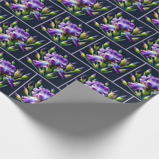 Lila Iris Bouquets auf schwarz Geschenkpapier (Ecke)