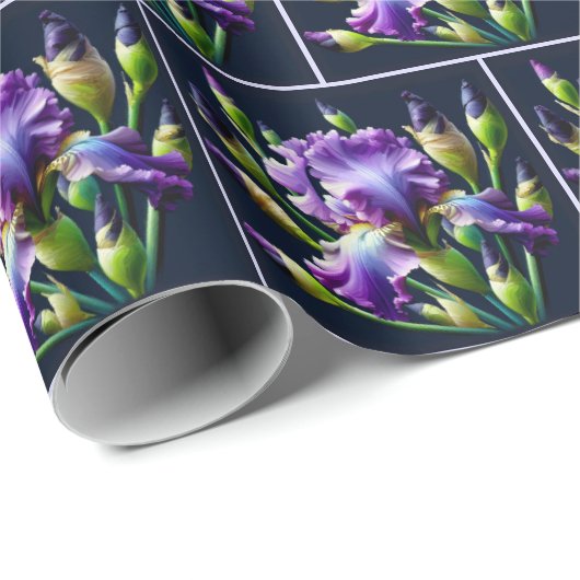 Lila Iris Bouquets auf schwarz Geschenkpapier (Rolleneckpunkt)