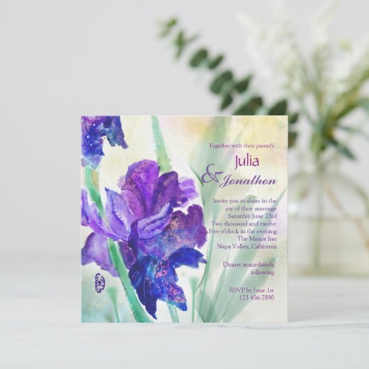 Lila Iris Custom Wedding Einladung (Stehend Vorderseite)