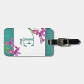 Lila Iris Floral Art Monogram Gepäckanhänger (Vorderseite horizontal)