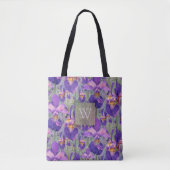 Lila Iris Floral Mit Monogramm Initial Tasche (Vorderseite)