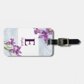 Lila Iris floral Organza Monogramm Gepäckanhänger (Vorderseite horizontal)