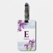 Lila Iris floral Organza Monogramm Gepäckanhänger (Rückseite vertikal)