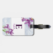 Lila Iris floral Organza Monogramm Gepäckanhänger (Rückseite horizontal)