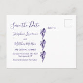Lila Iris Floral Save the Date Ankündigungspostkarte (Rückseite)