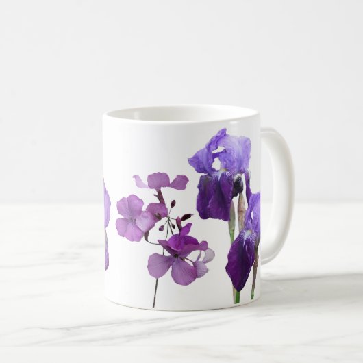Lila Iris-Frühling Blütenblüte Kaffeetasse (VorderseiteRechts)