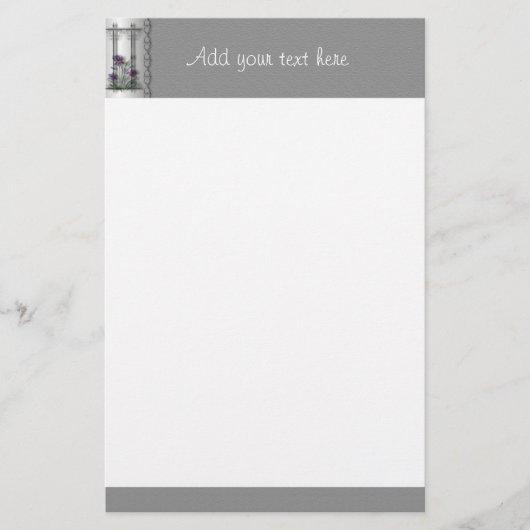 Lila Iris Garden Gate Stationierung mit Silver Briefpapier (Vorderseite)