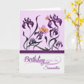 Lila Iris Garden Geburtstag mit Namen Karte (Gelbe Blume)