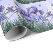 Lila Iris-Garten mit Schmetterlingen Botanischer G Geschenkpapier (Rolleneckpunkt)