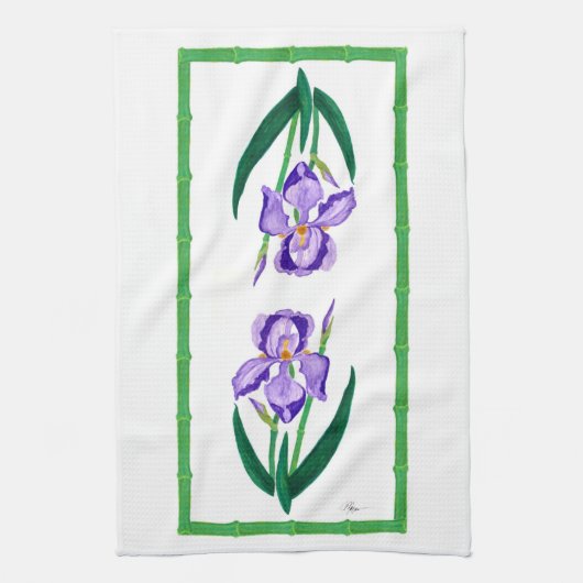 Lila Iris (grüne Ordnung) 16" x 24" Handtuch (Vertikal)