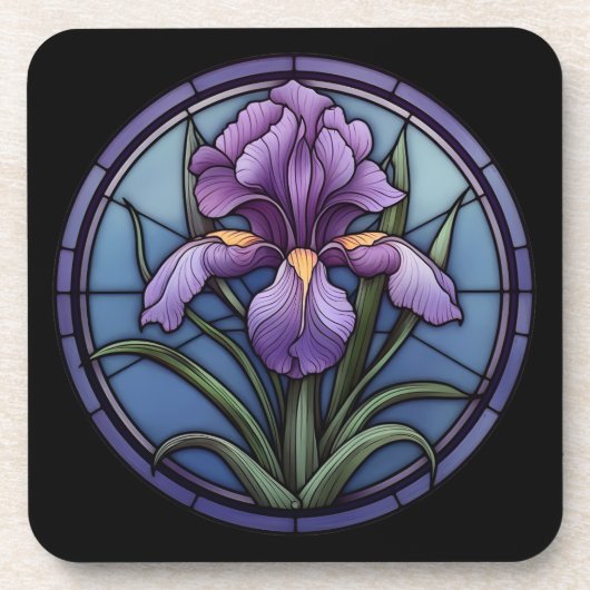 Lila Iris-Hartglas Getränkeuntersetzer (Vorderseite)