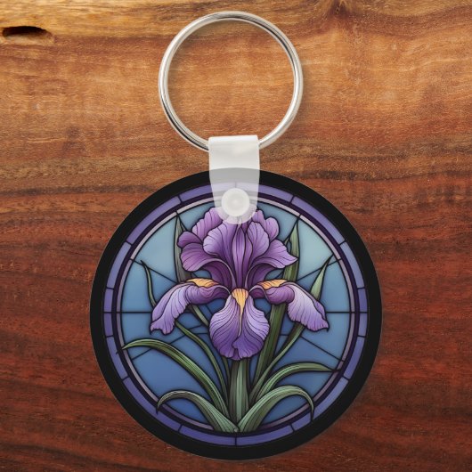 Lila Iris-Hartglas Schlüsselanhänger (Vorderseite)