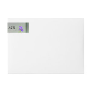 Lila Iris-Hochzeitswrap rund um das Etikett