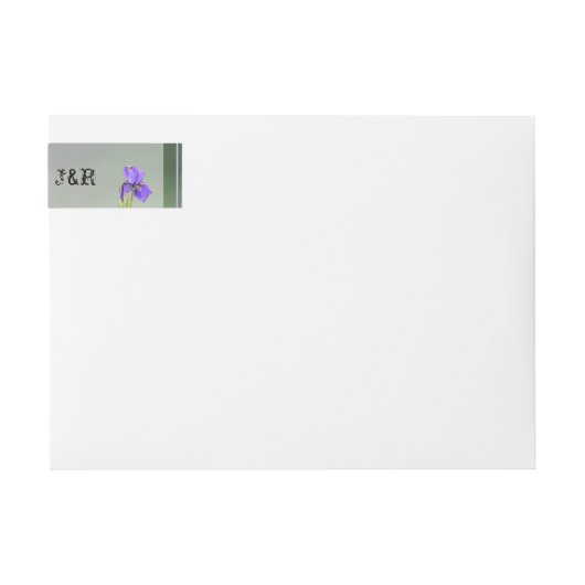 Lila Iris-Hochzeitswrap rund um das Etikett (Vorderseite)