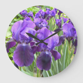 Lila Iris in der Blüte Große Wanduhr
