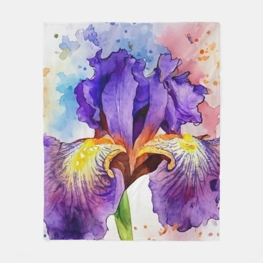 Lila Iris in Wasserfarbe Fleecedecke (Vorderseite)