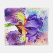 Lila Iris in Wasserfarbe Fleecedecke (Vorderseite (Horizontal))