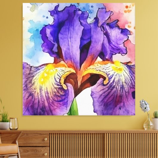 Lila Iris in Wasserfarbe Leinwanddruck (Insitu (Wohnzimmer))