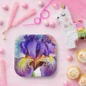 Lila Iris in Wasserfarbe Pappteller (Party)
