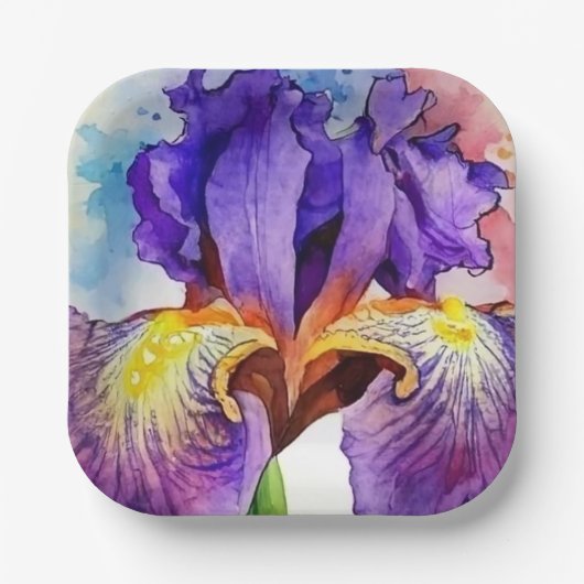 Lila Iris in Wasserfarbe Pappteller (Vorderseite)