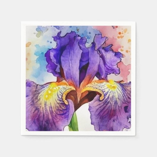 Lila Iris in Wasserfarbe Serviette (Vorderseite)