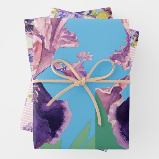 Lila Iris Iris Blume Aquarellmalerei Geschenkpapier Set (Beispiel)