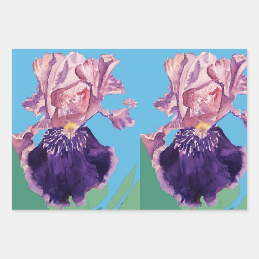 Lila Iris Iris Blume Aquarellmalerei Geschenkpapier Set (Vorderseite)