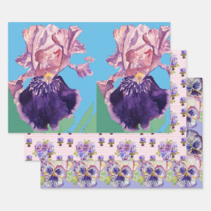 Lila Iris Iris Blume Aquarellmalerei Geschenkpapier Set
