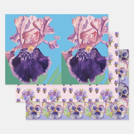 Lila Iris Iris Blume Aquarellmalerei Geschenkpapier Set (Set)
