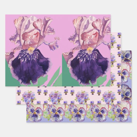 Lila Iris Iris Blume Aquarellmalerei Geschenkpapier Set (Set)