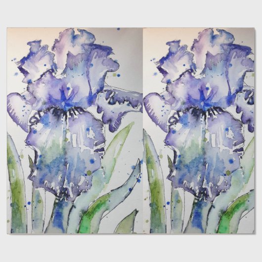 Lila Iris löst Blume Watercolor Wrapping Geschenkpapier (Flach)