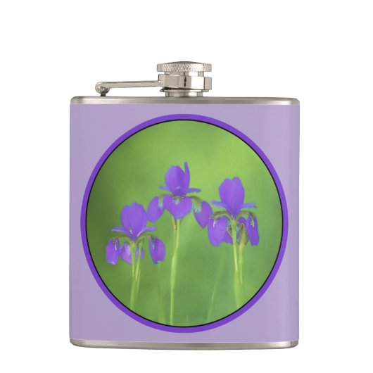 Lila Iris-Malerei - Original Blume Kunst Flachmann (Vorderseite)