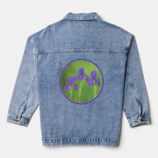 Lila Iris-Malerei - Original Blume Kunst Jeansjacke (Rückseite)