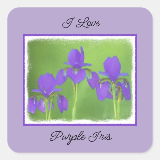 Lila Iris-Malerei - Original Blume Kunst Quadratischer Aufkleber (Vorderseite)