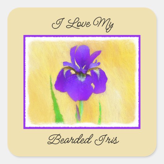 Lila Iris-Malerei - Original Blume Kunst Quadratischer Aufkleber (Vorderseite)