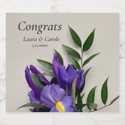 Lila Iris mit Blätter Alkoholflaschenetikett (Einzelnes Label)