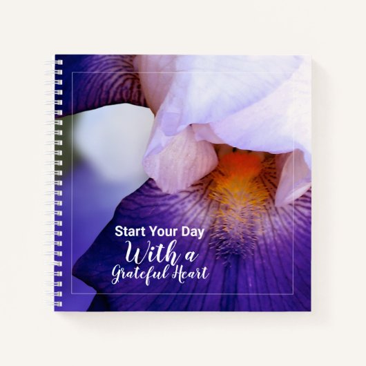 Lila Iris mit dankbarem Zitat Notizblock (Vorderseite)