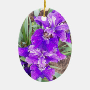 Lila Iris mit Wasser-Tröpfchen-Verzierung Keramik Ornament