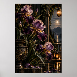 Lila Iris Mondbegrünter Garten Wandkunst Poster
