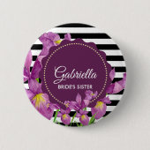 Lila Iris-Muster für Schwarz-weiße Streifen Button (Vorderseite)