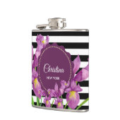 Lila Iris-Muster für Schwarz-weiße Streifen Flachmann (Links)