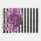 Lila Iris-Muster für Schwarz-weiße Streifen Geschirrtuch (Horizontal)