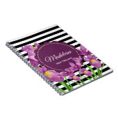 Lila Iris-Muster für Schwarz-weiße Streifen Notizblock (Rechte Seite)