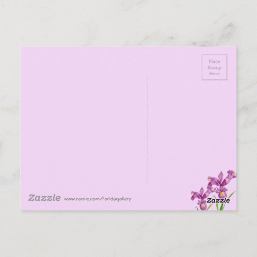 Lila Iris-Muster für Schwarz-weiße Streifen Postkarte (Rückseite)